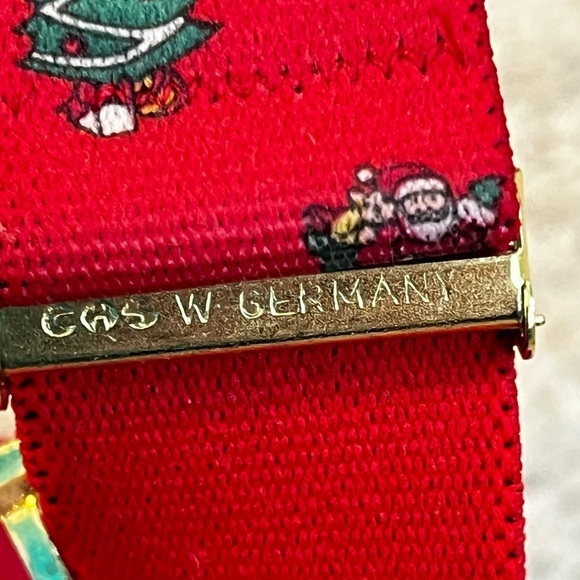 Santa Christmas Suspenders Red Elastic ClipOn CAS W Germany Trees Adjustable 80s - Picture 3 of 9
